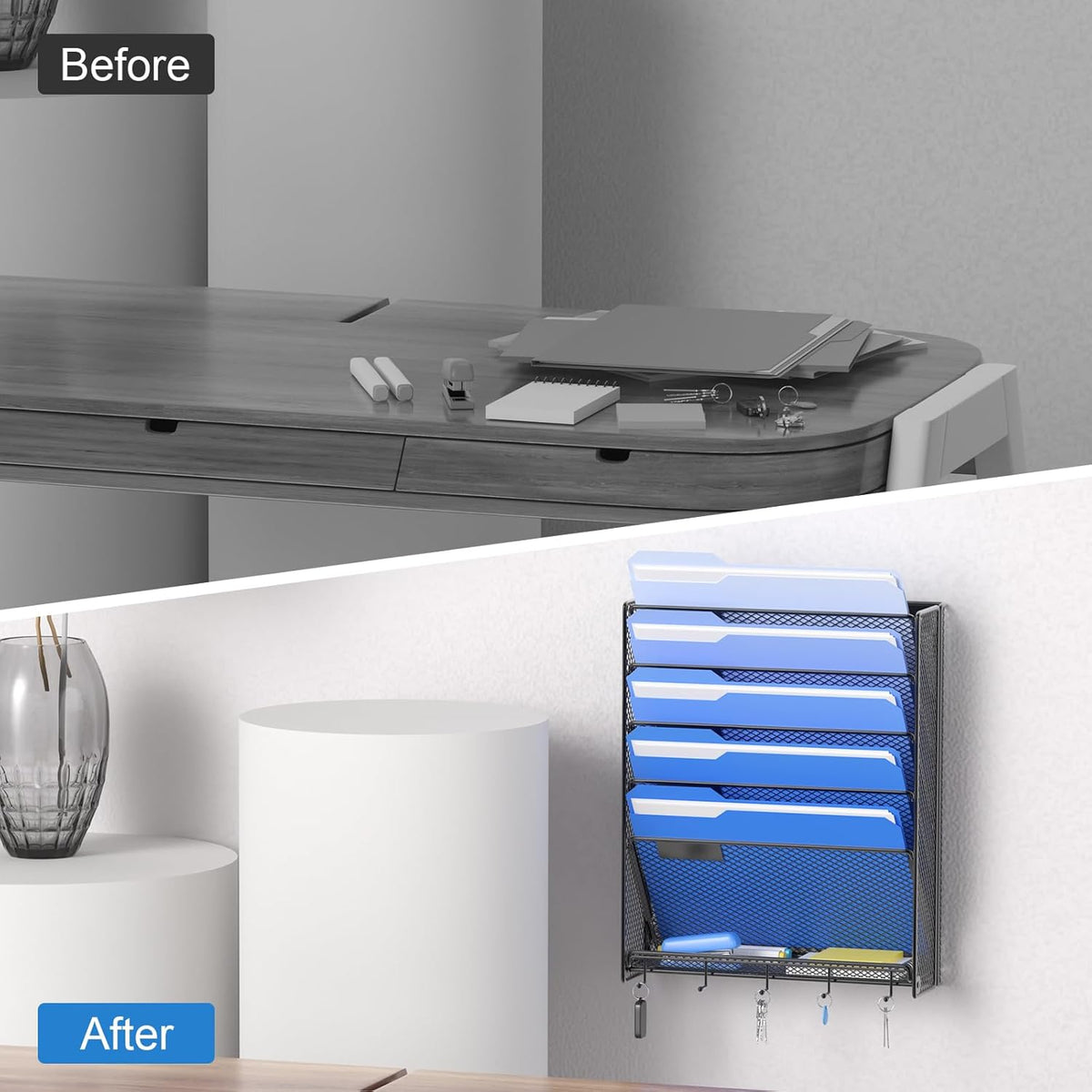 Hanging Wall File Organizer with Hooks, 6 Tier