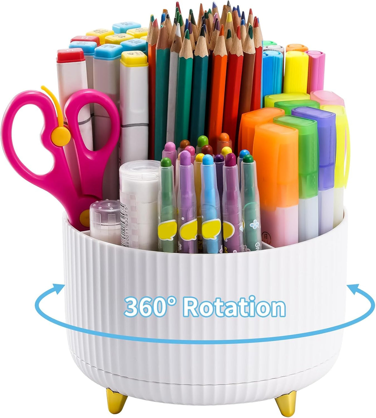 Desk Organizer, 360-Degree Rotating Pen Holder, White