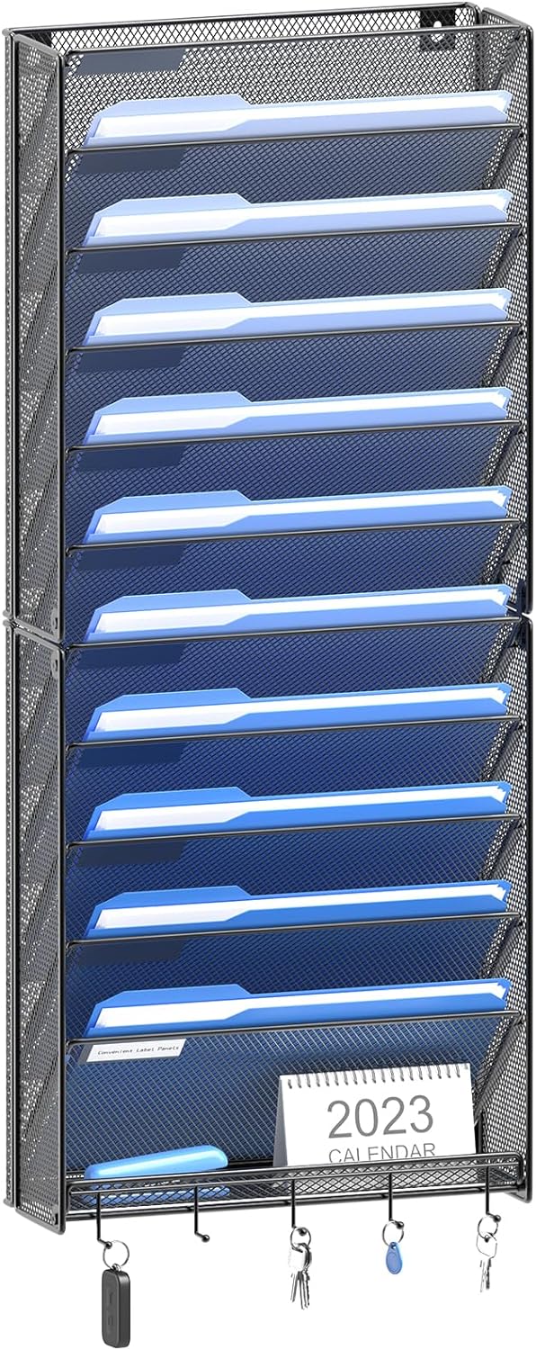 Hanging Wall File Organizer with Hooks, 12 Tier
