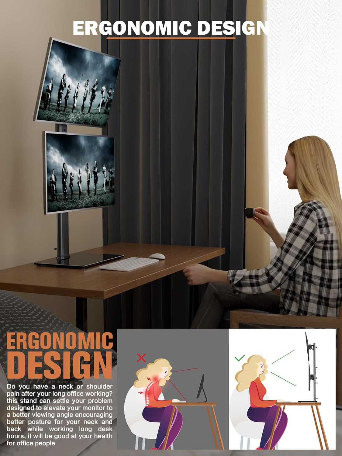 Dual Monitor Stand, 34 Inch
