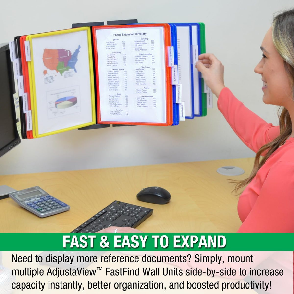 AdjustaView 10-Pocket Wall Reference Organizer with Easy-Load Pockets