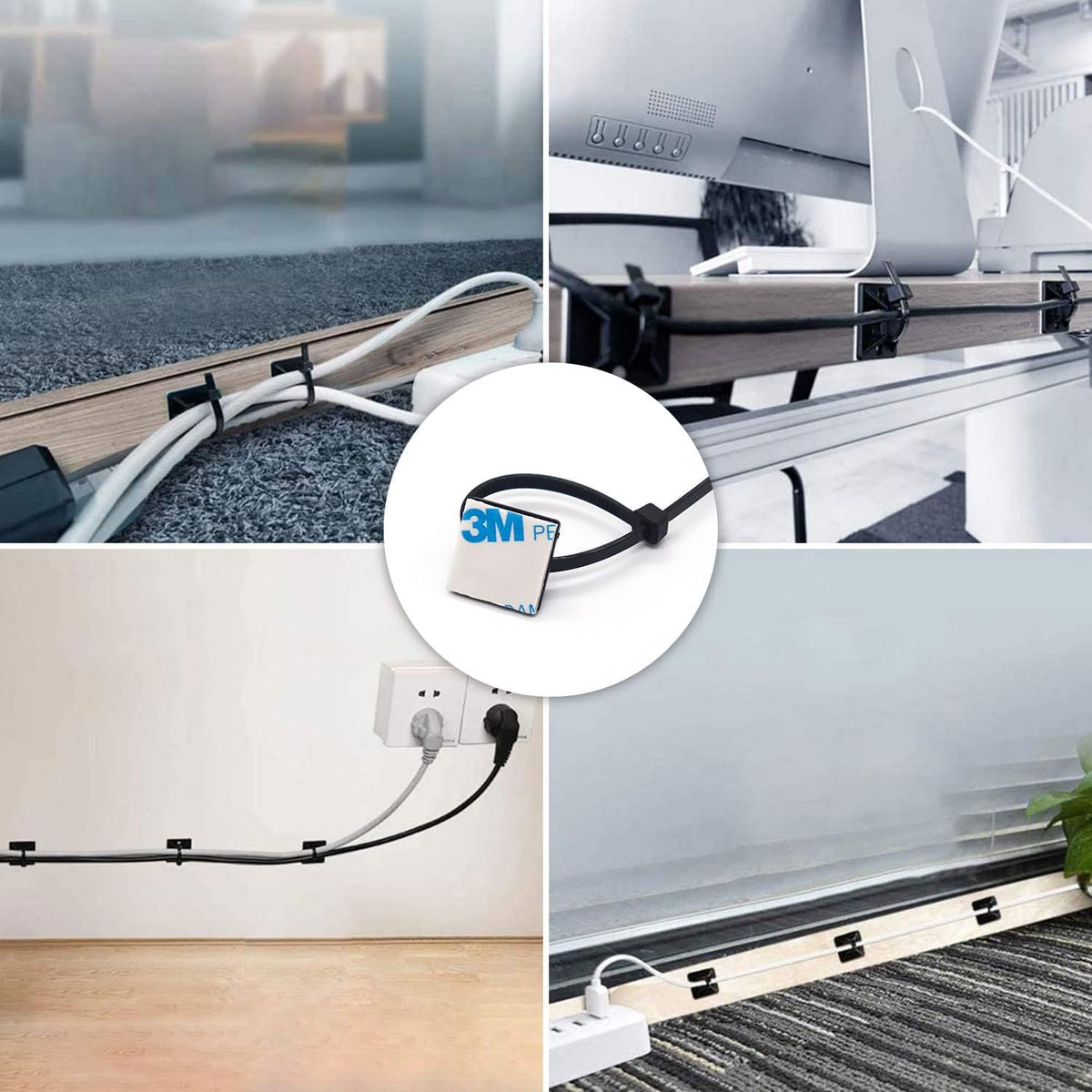 Strong Back-Glue Self Adhesive Cable Zip Tie Mounts Kit