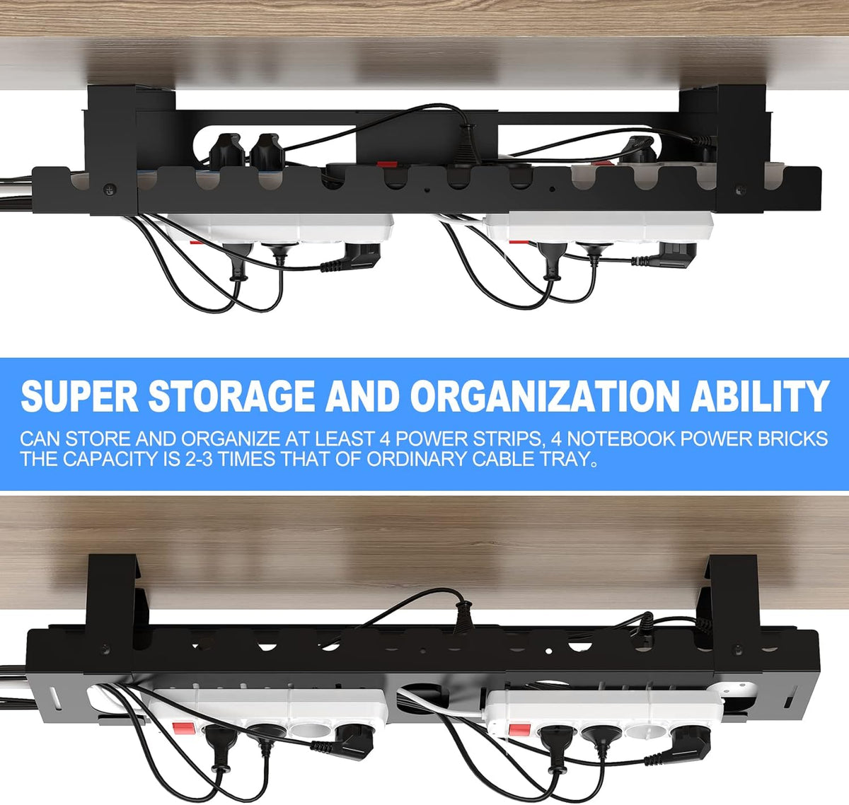 2PACKS Cable Management Under Desk Tray Adjustable Large Under Table