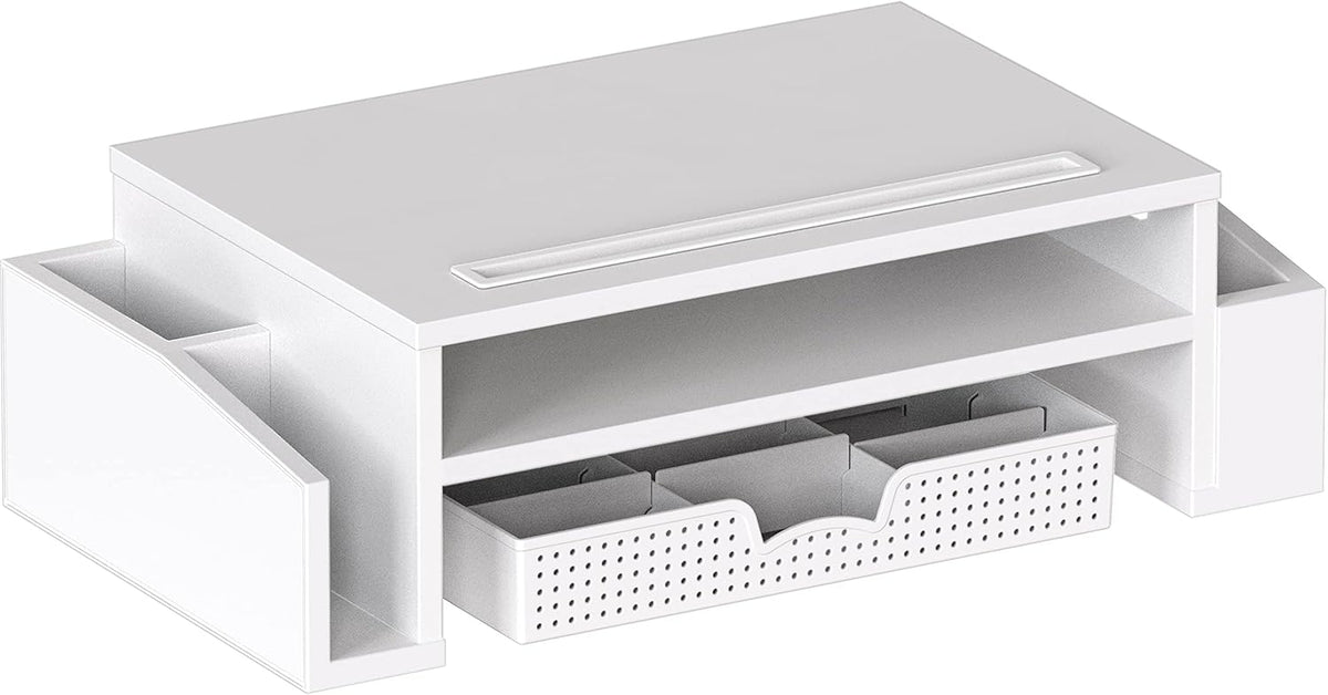 Desk Monitor Stand Riser with Adjustable Organizer Tray, White