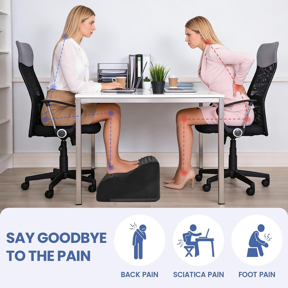 Foot Rest for Under Desk at Work, 3-Tier Foot Stool with Massage Dots and Thick High-Density Foam, Ergonomic Footrest with Washable Cover for Home and Office, Back, Legs & Hip Pain Relief, Black