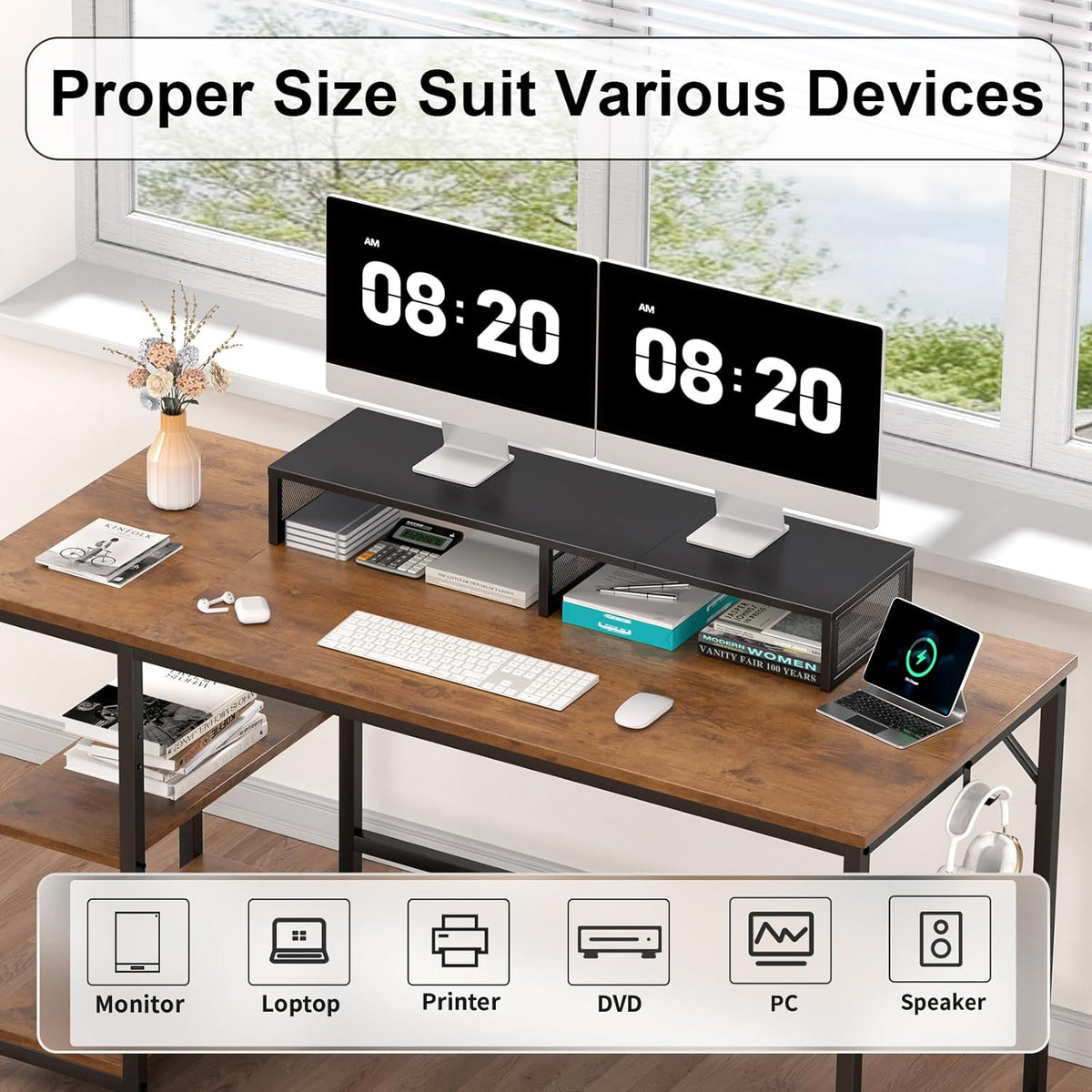 Dual Computer Monitor Stand Riser, Black
