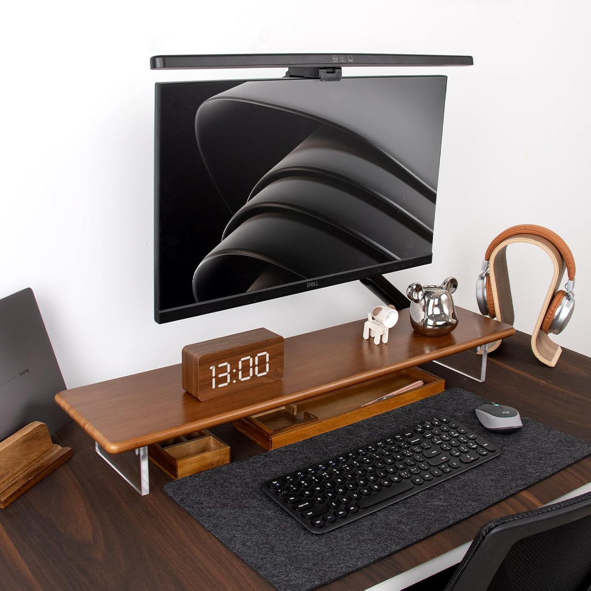 Bamboo Monitor Stand Riser with Acrylic Legs, 31.5 Inches