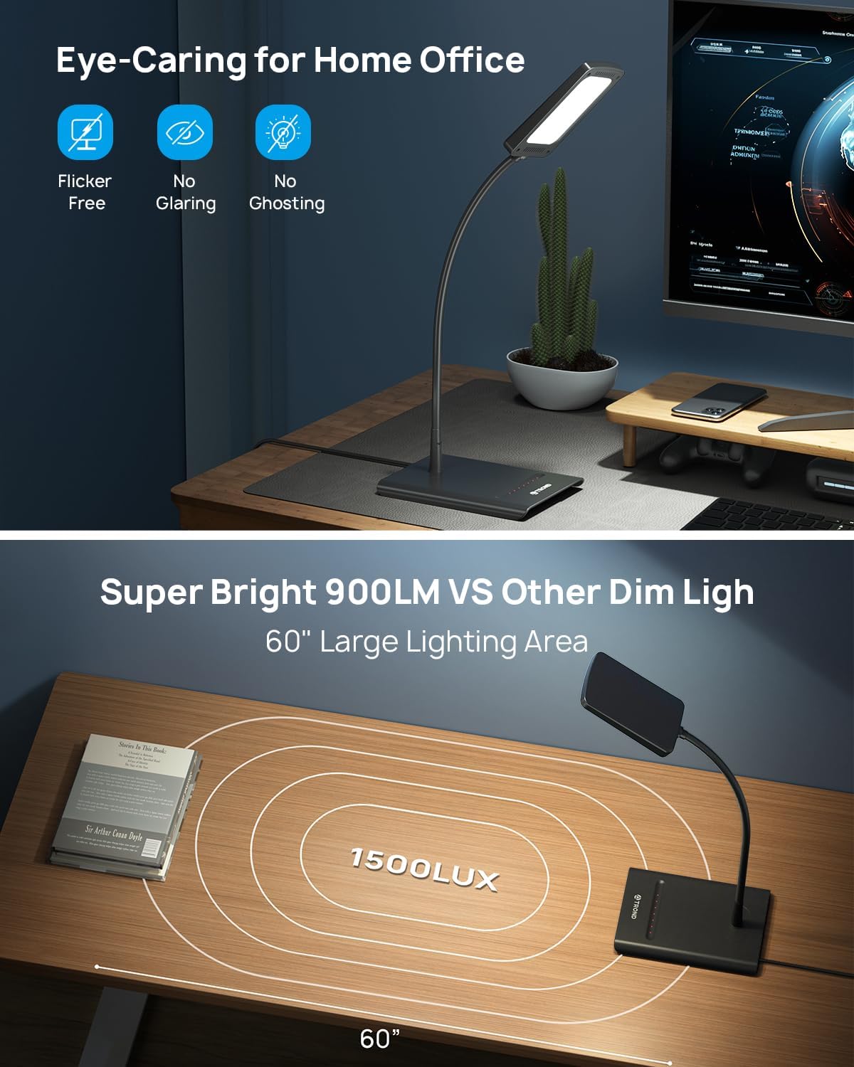 Desk Lamp, Bright Dimmable Eye-Caring Table Lamp