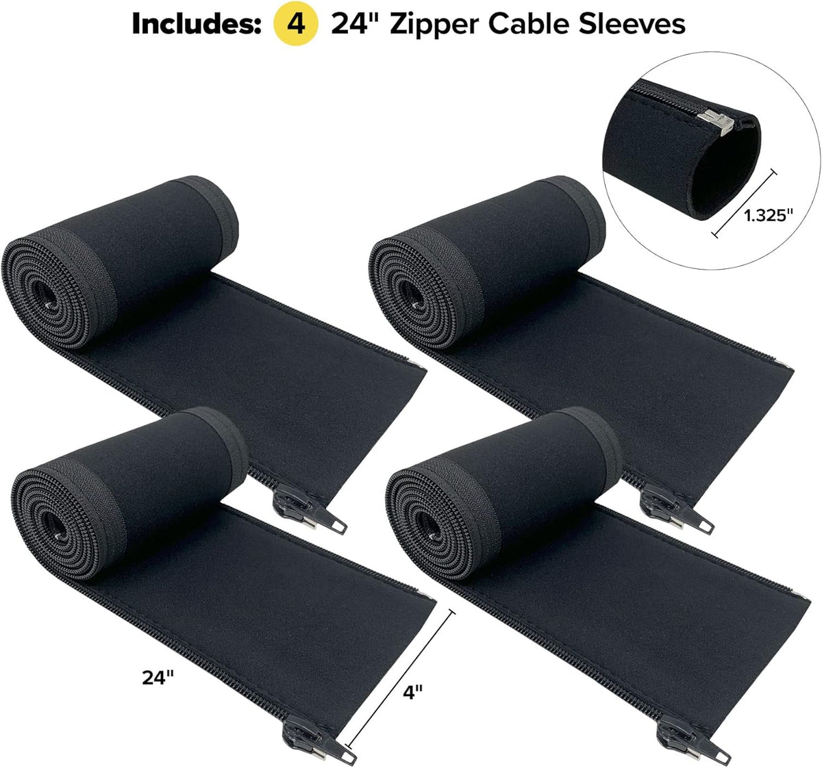 Zipper Cable Sleeve by Wrap-It Storage, 24 x 4