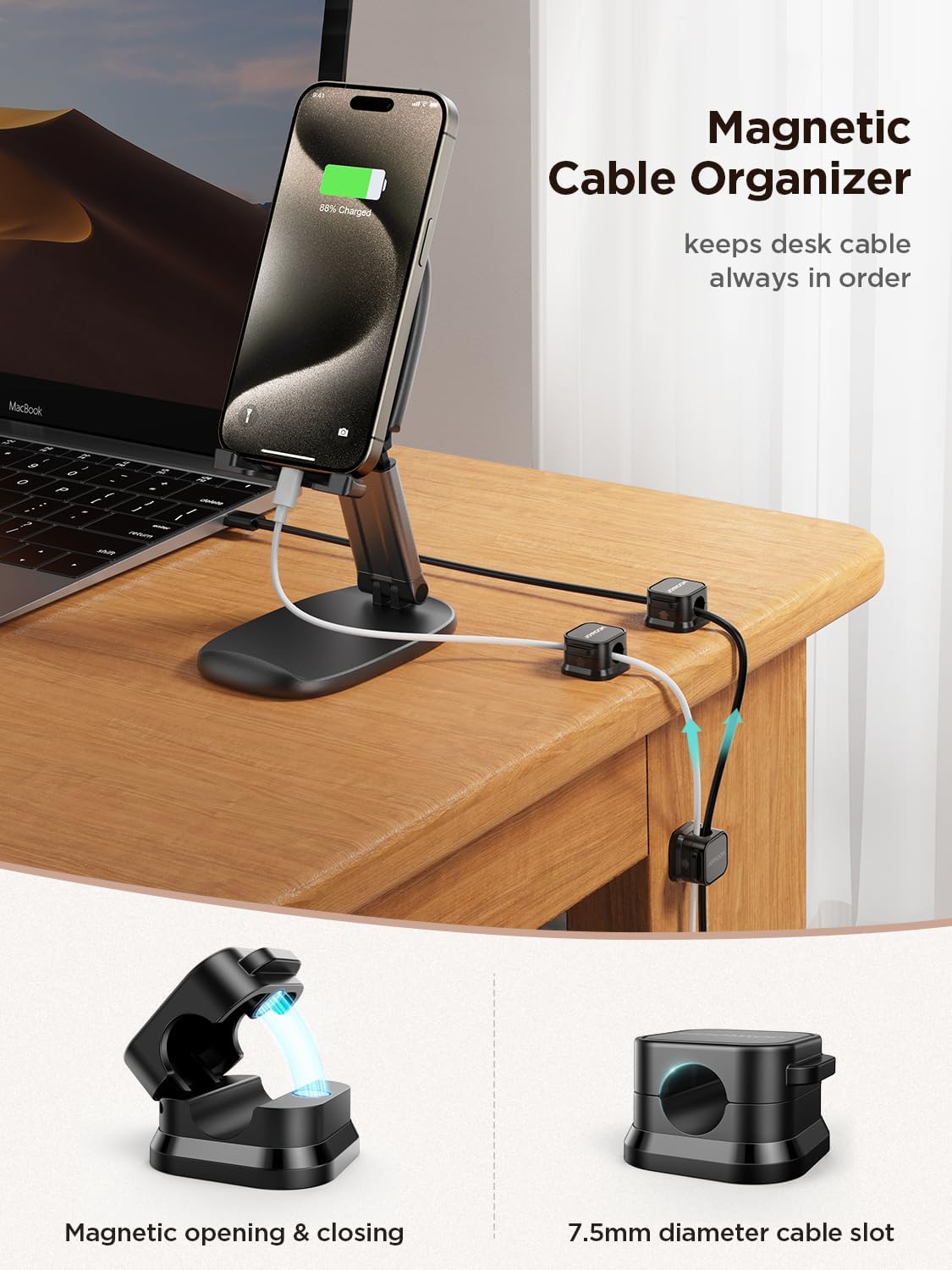 Magnetic Cable Clips [Cable Smooth Adjustable] Cord Holder, 9 Pack