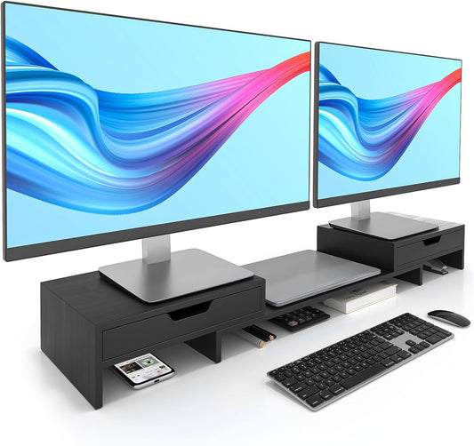 Dual Monitor Riser with Two Drawers