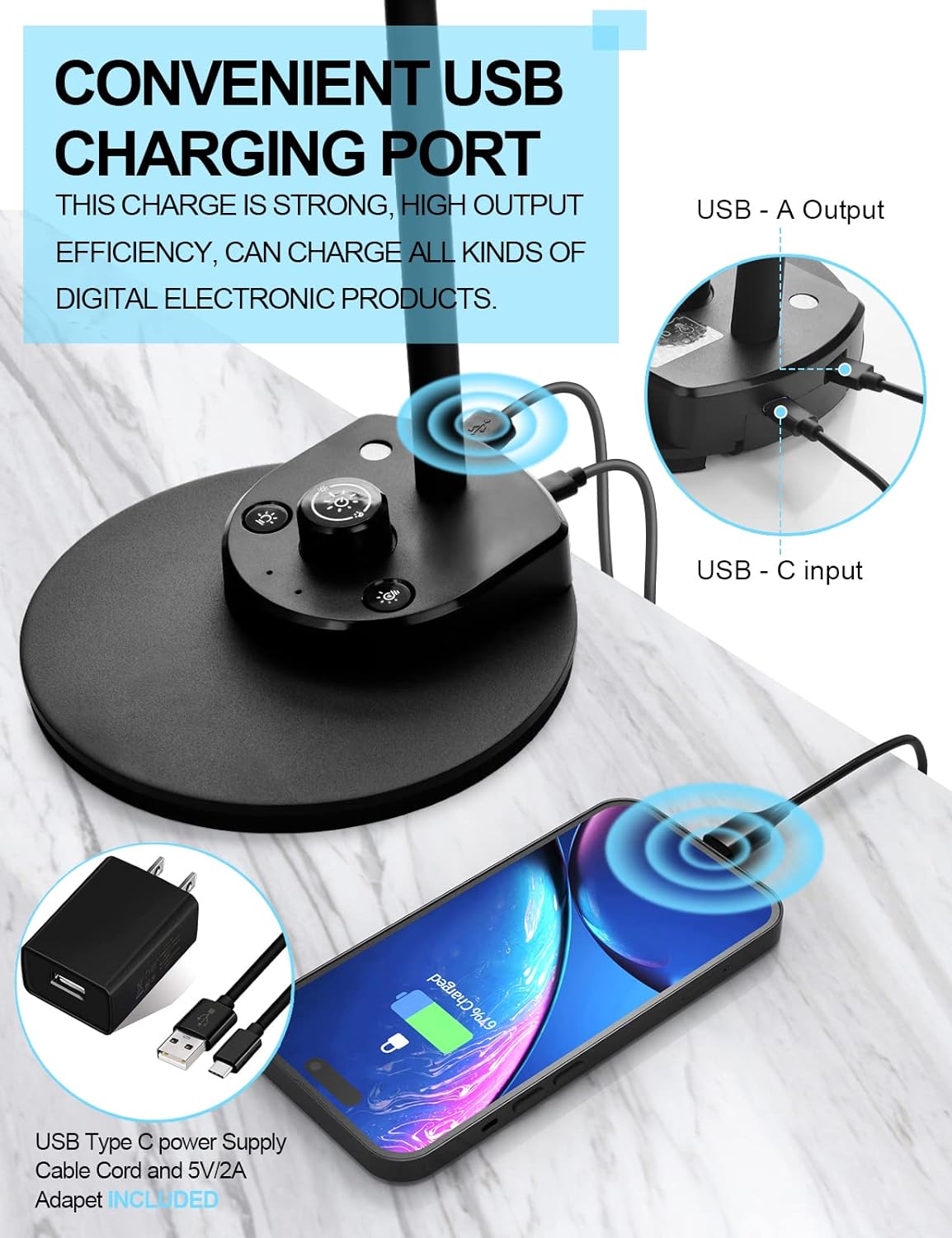 LED Desk Lamp with USB Charging Port 3 Color Modes Dimmable Reading
