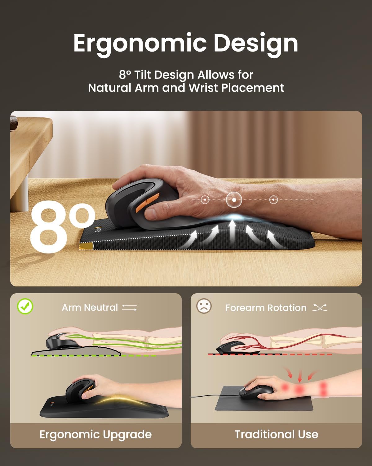 Ergonomic Mouse Pad with Wrist Rest, 12x8, Black