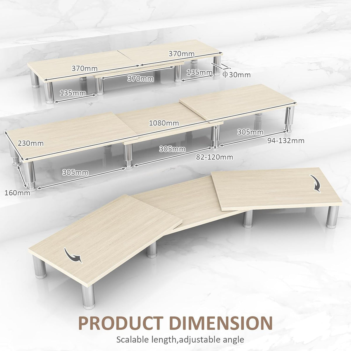 Dual Monitor Riser, Adjustable Length & Angle