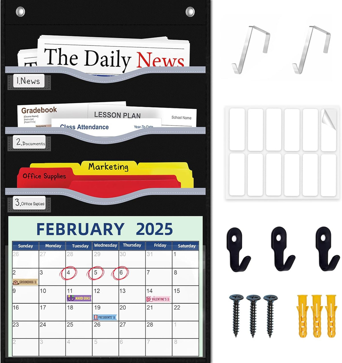 4 Pockets Hanging Wall File Organizer 15" Extra Wide Pocket Chart