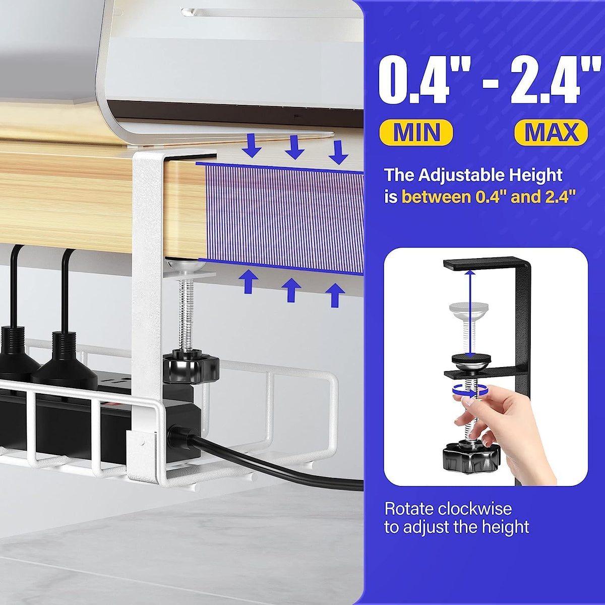 Under Desk Cable Management Tray, White