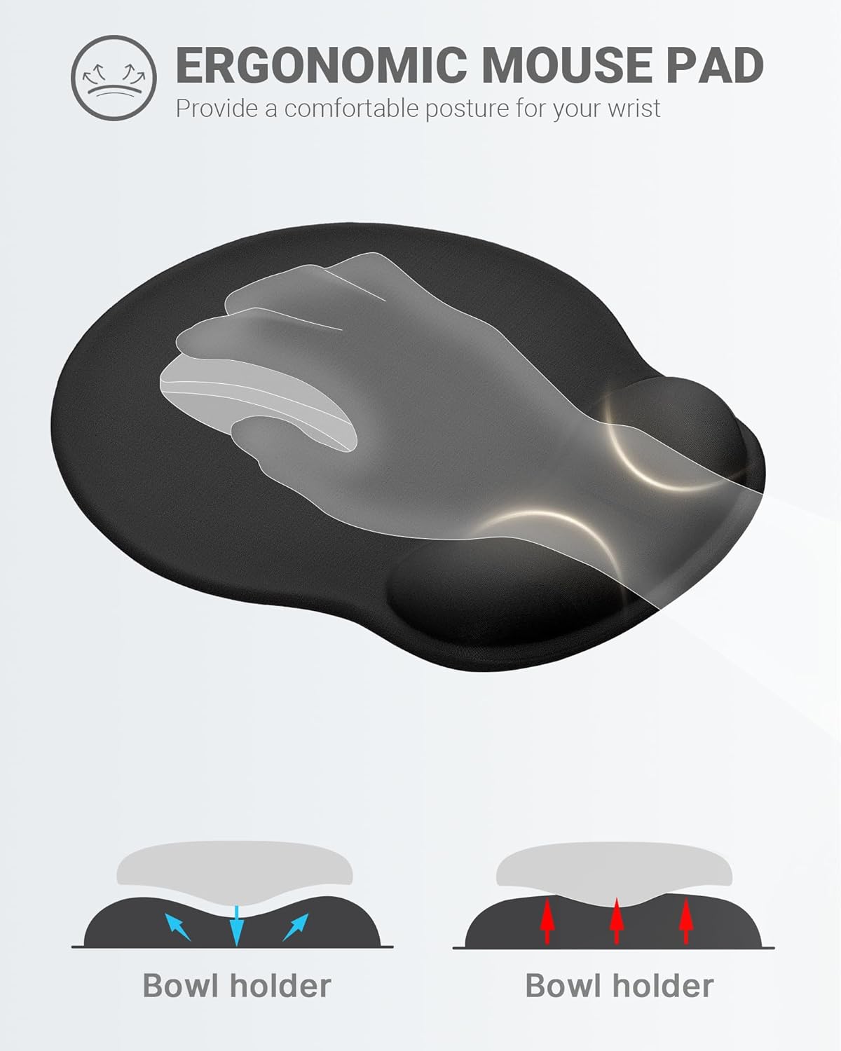Ergonomic Mouse Pad with Wrist Rest, Black, Large