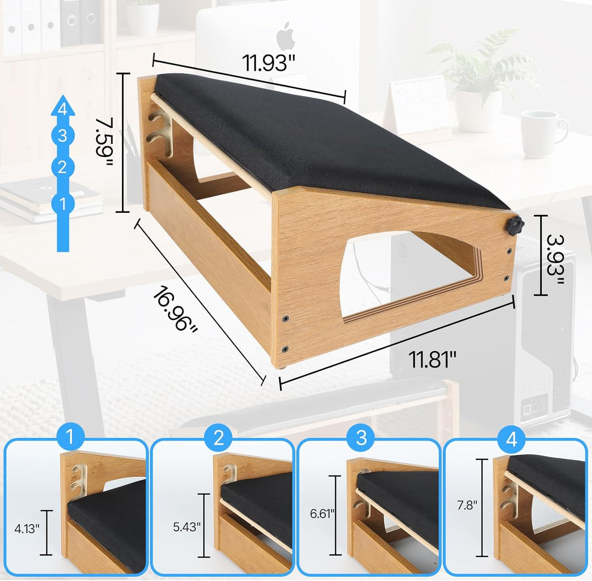 Ergonomic Foot Rest, 4 Adjustable Height Foot Stool