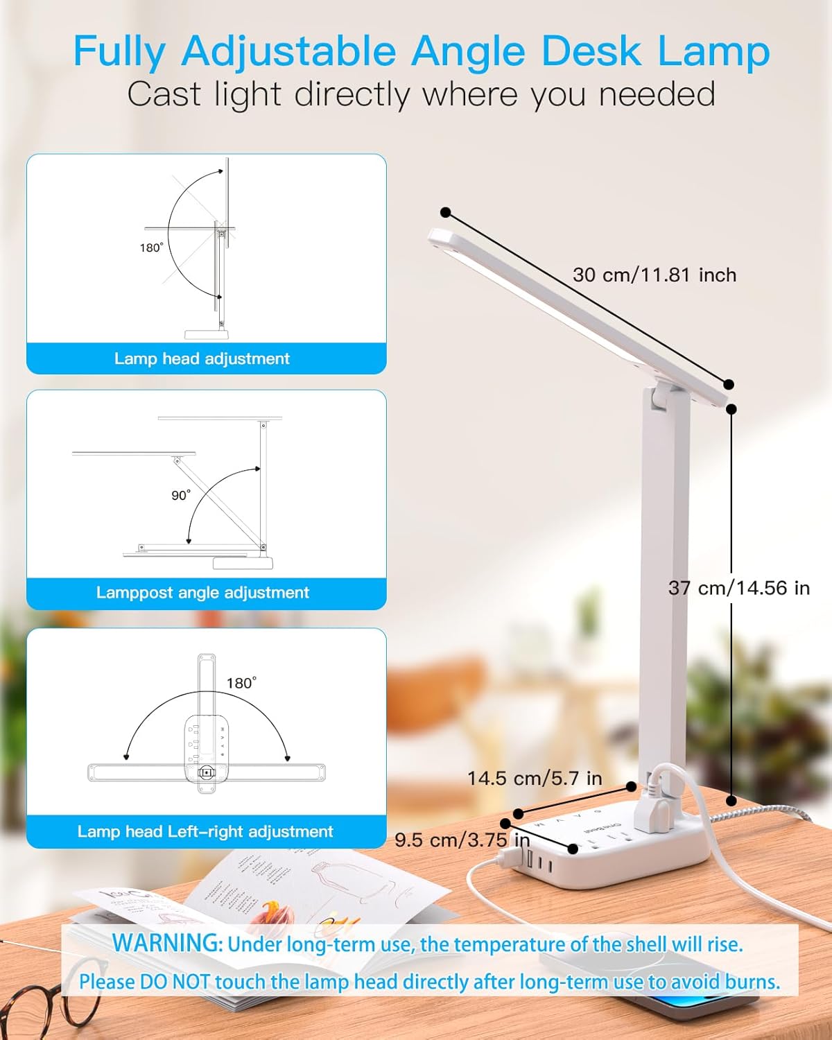 LED Small Desk Lamp Power Strip 5ft Extension Cord