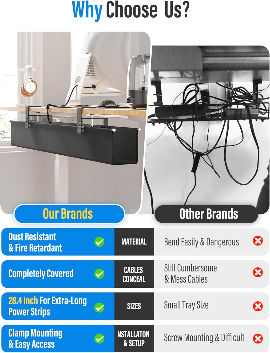 [Upgraded] Large Under Desk Cable Management Tray