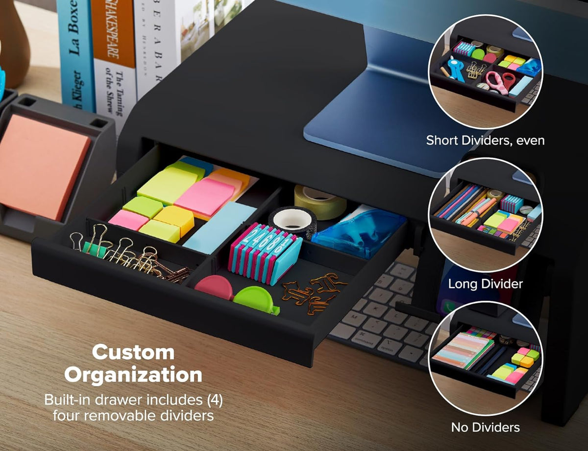 Konnect Adjustable Monitor Riser with Drawer & Cell Phone Holder