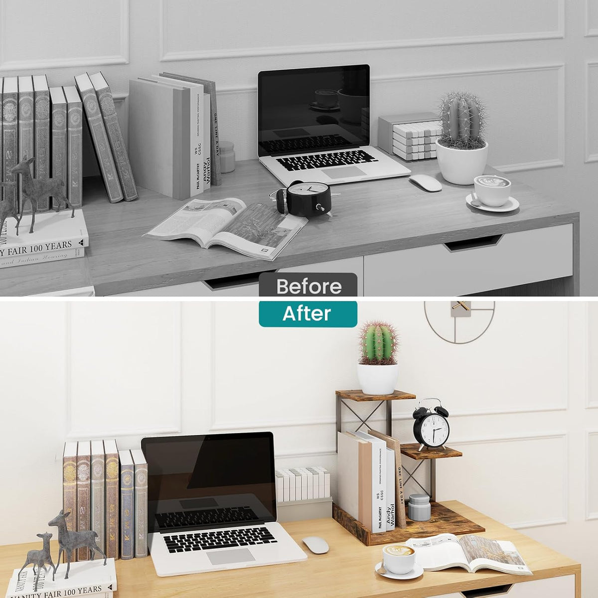 Desk Shelf Organizer, Wood Desktop Organizer Small Bookshelf