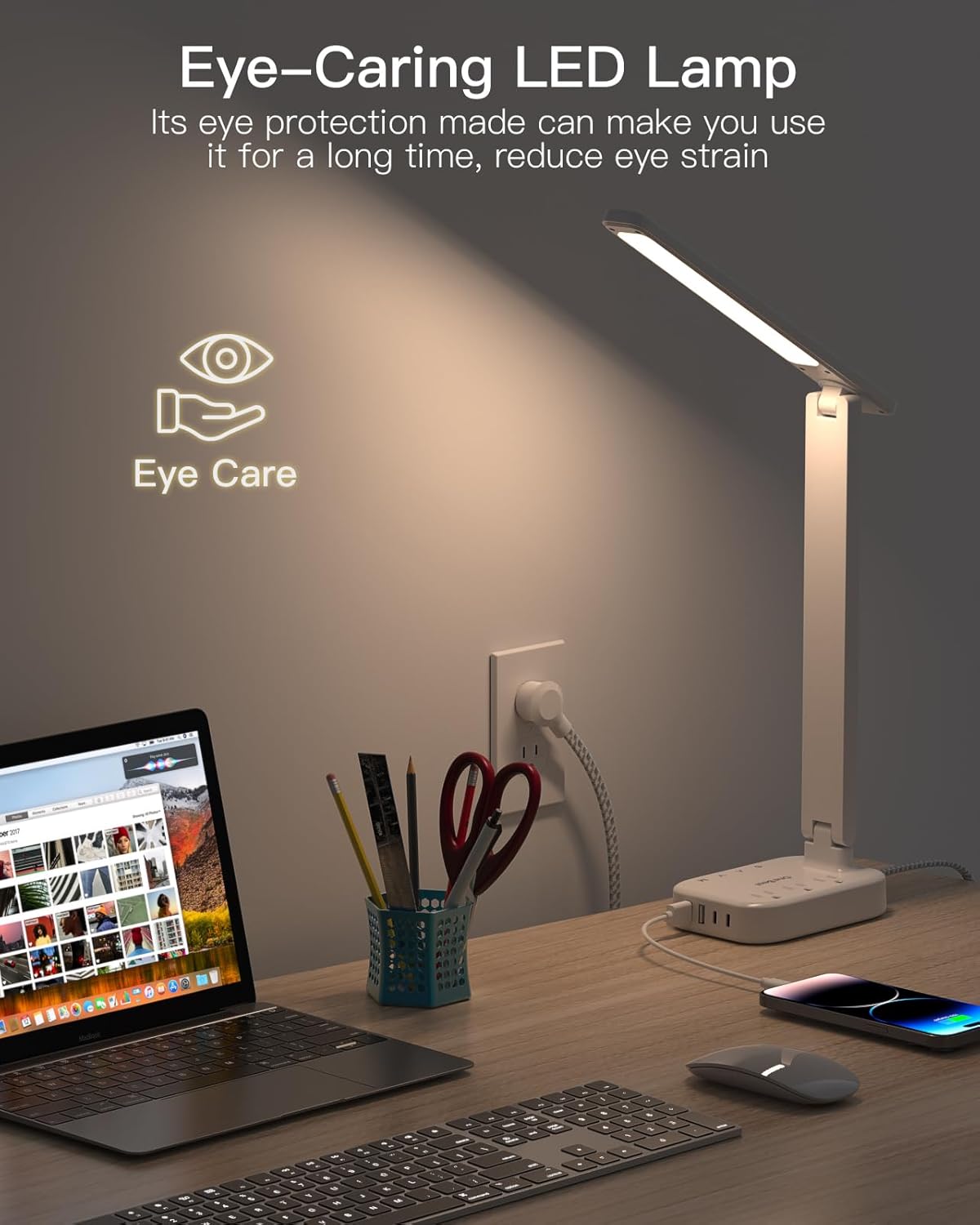 LED Small Desk Lamp Power Strip 5ft Extension Cord
