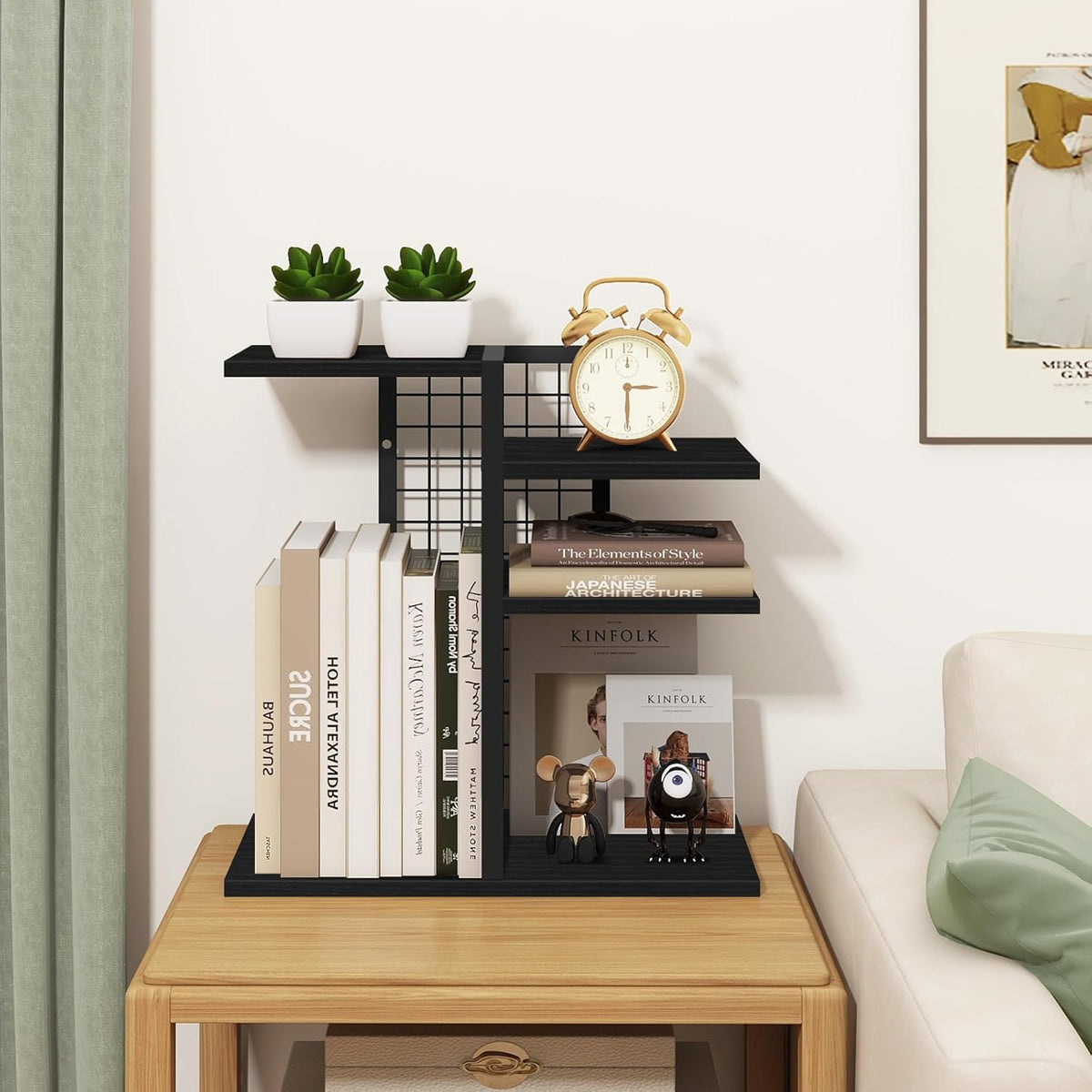 Desktop Bookshelf, 4 Tier Wood Desk Organizer Shelf