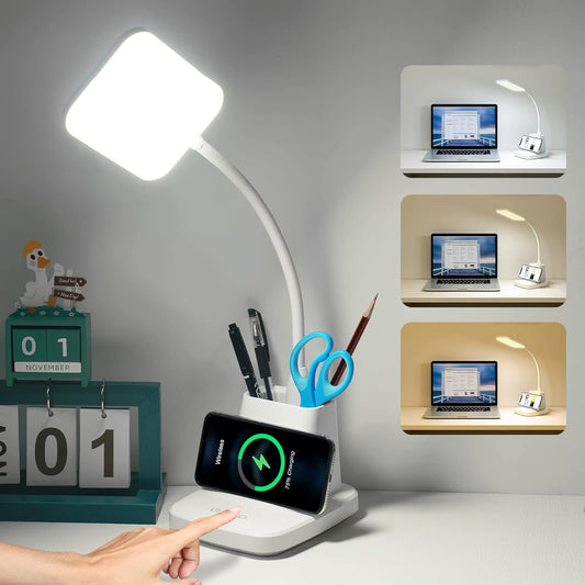 LED Desk Lamp with Wireless Charger, White