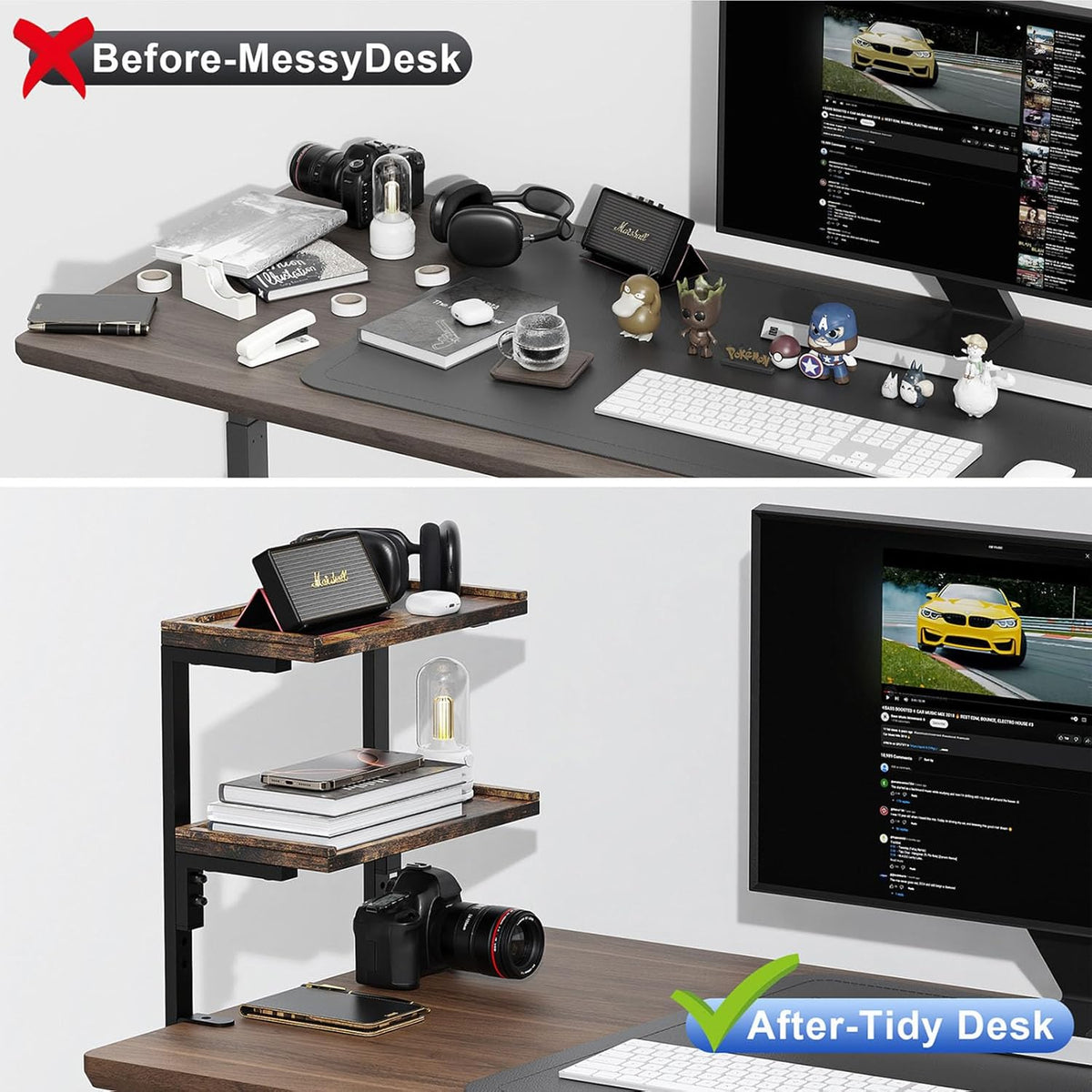 2-Tier Desk Shelf, Expandable Under Desk Storage