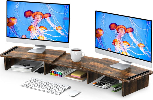 Dual Monitor Stand Riser, Brown, Large