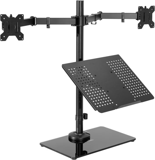 Freestanding Dual Computer Monitor and Laptop Combo Desk Stand
