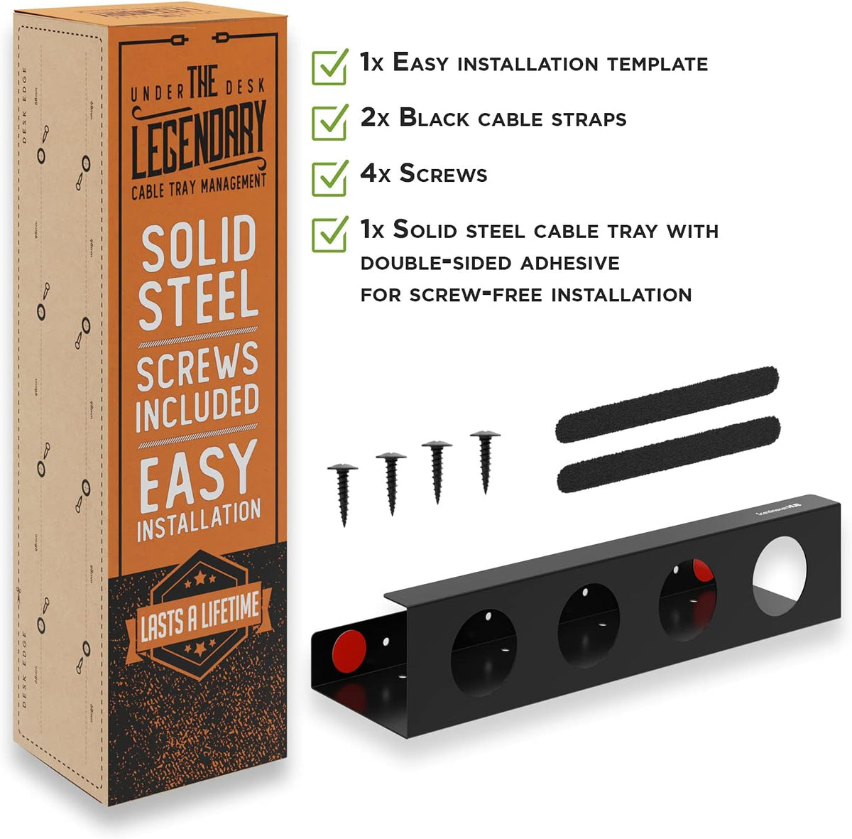 Under Desk Cable Management Tray, Black