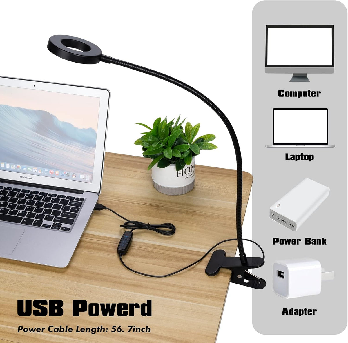 LED Desk Lamp with Clamp, Black