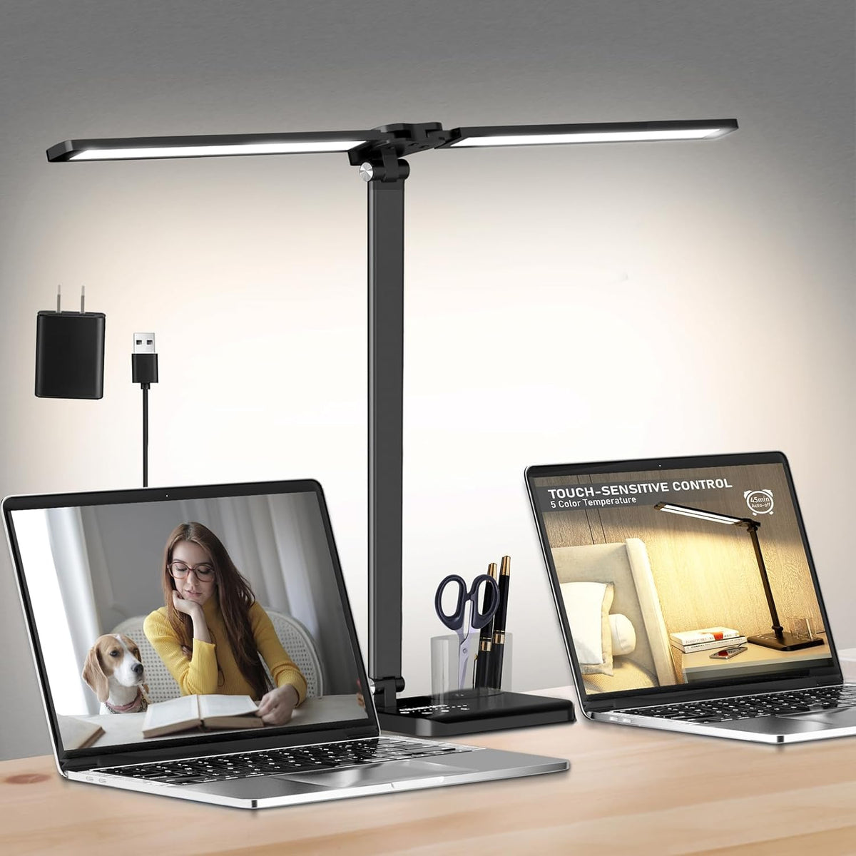 Dimmable LED Desk Lamp with USB Charging Port Bright