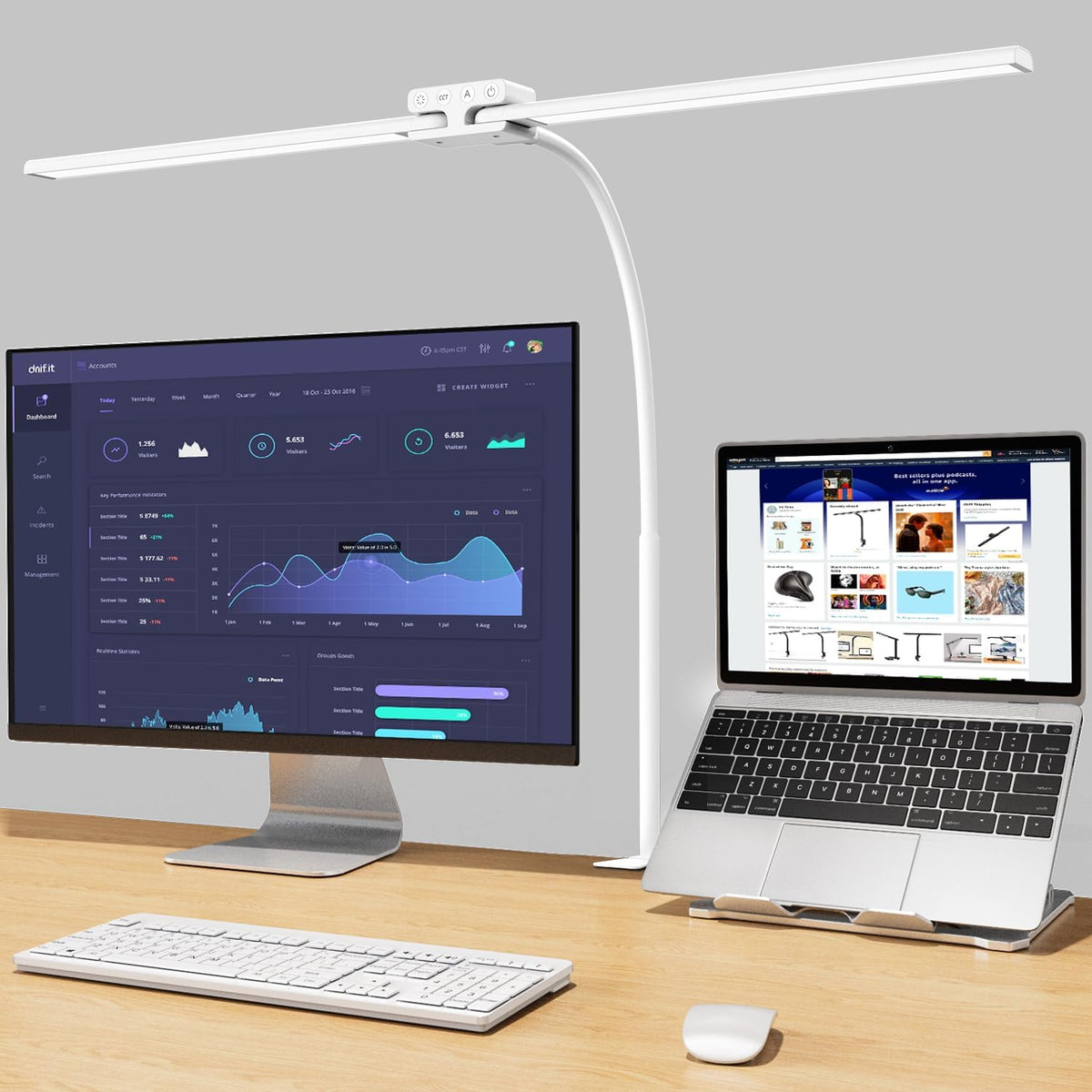 LED Desk Lamp, 24W Double Head Desk Light
