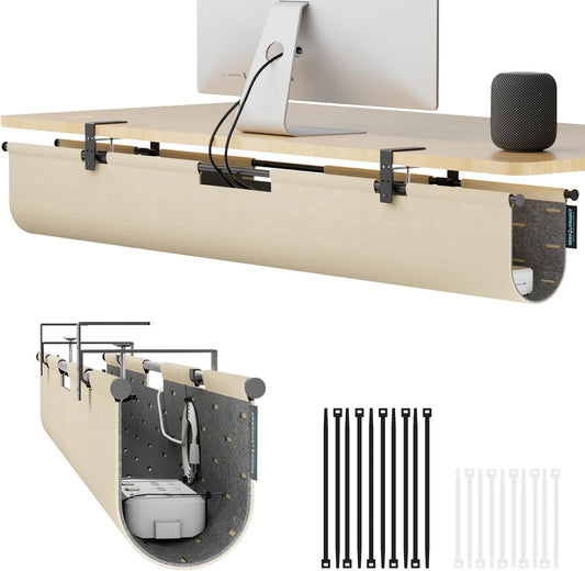 2-in-1 Under Desk Cable Management Tray & Privacy Panel, Gray