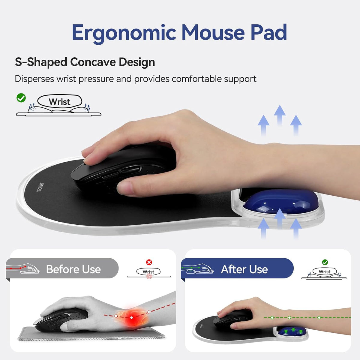 Gel Mouse Pad with Wrist Rest, Black