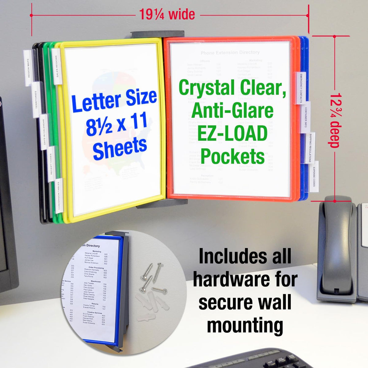 AdjustaView 10-Pocket Wall Reference Organizer with Easy-Load Pockets