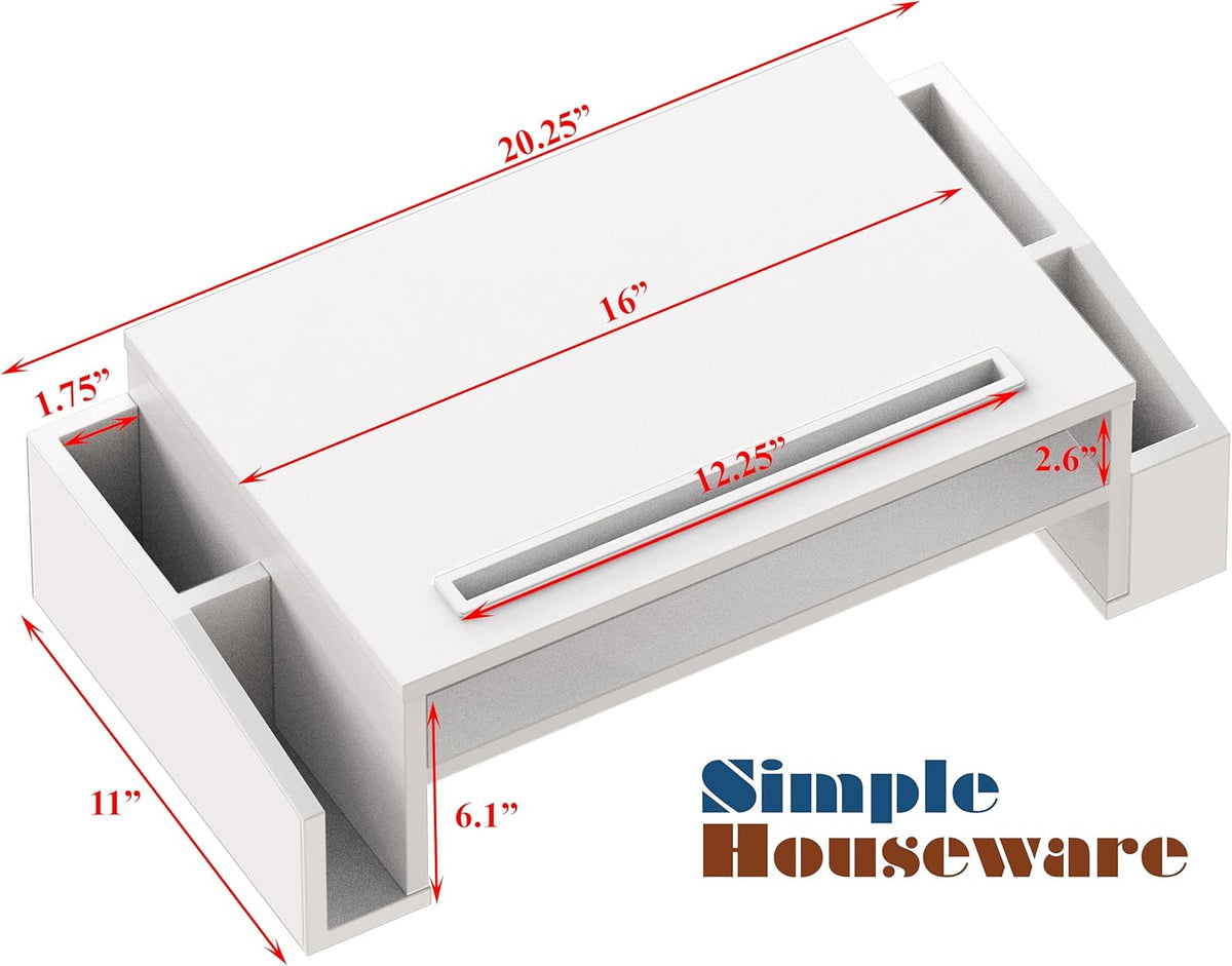 Desk Monitor Stand Riser with Adjustable Organizer Tray, White