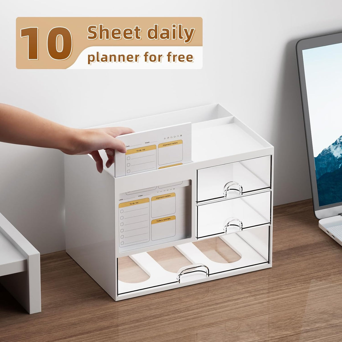 Desk Organizer with 3 Drawer, White