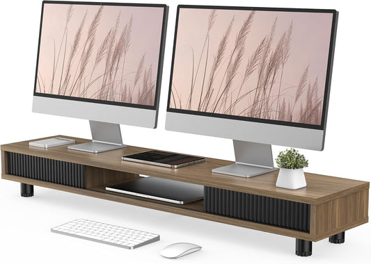 Dual Monitor Stand, 42.5inch Long Monitor Stands Riser for 2 Monitors, 2 Tier