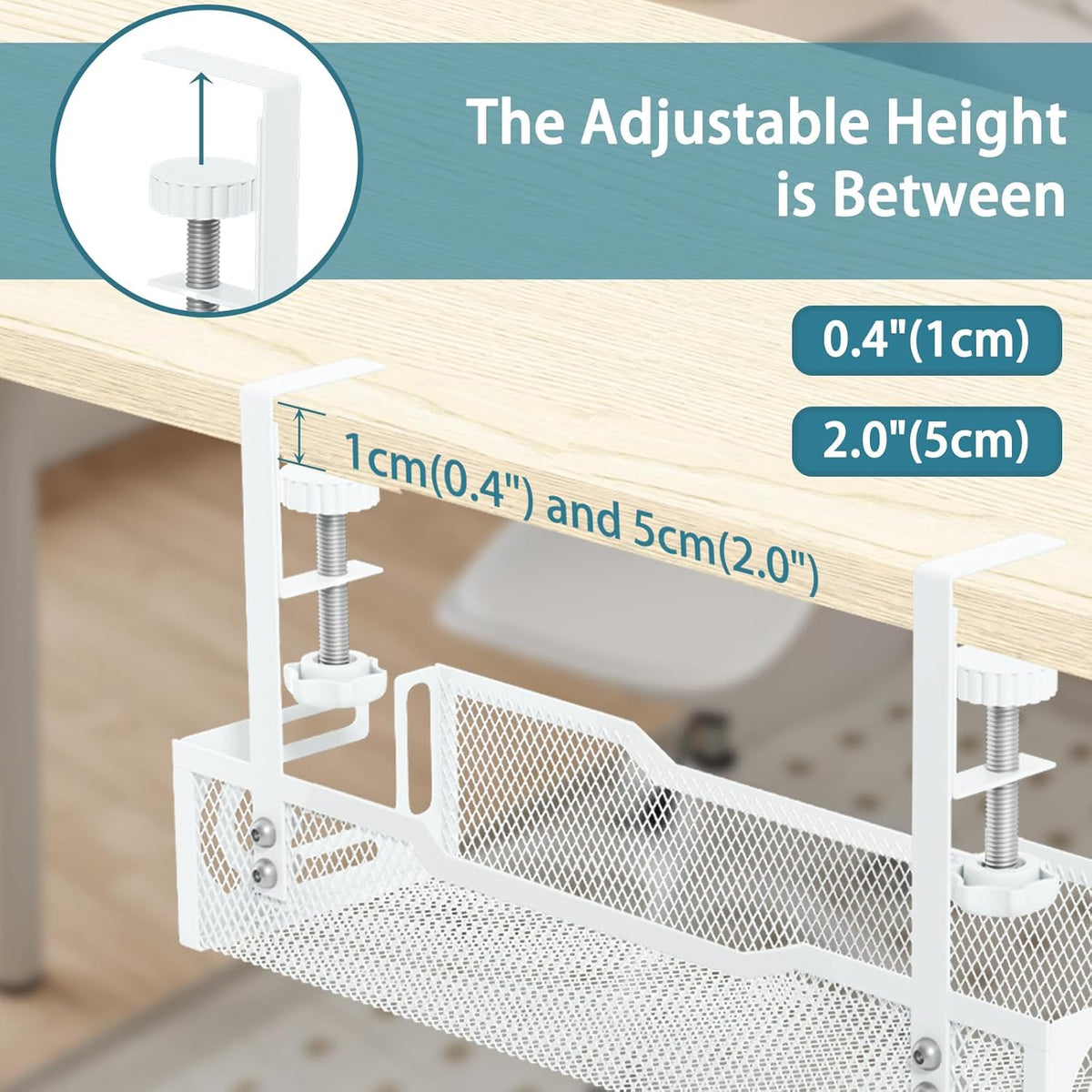 Under Desk Cable Management Tray, White, Mesh