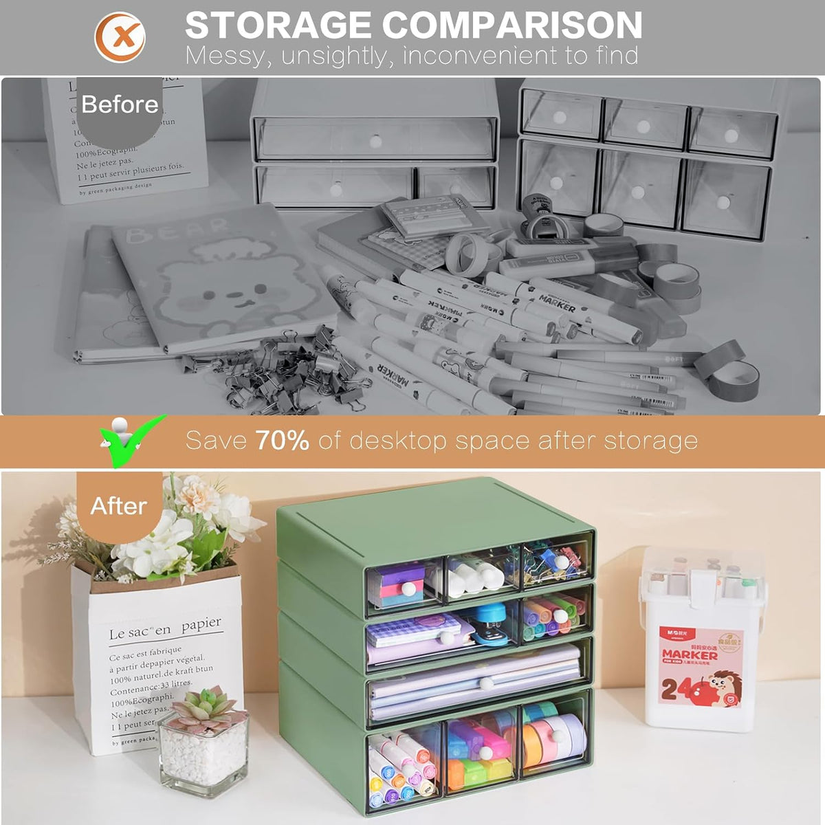 Desk Storage Organizer with 9 Drawers, Clear