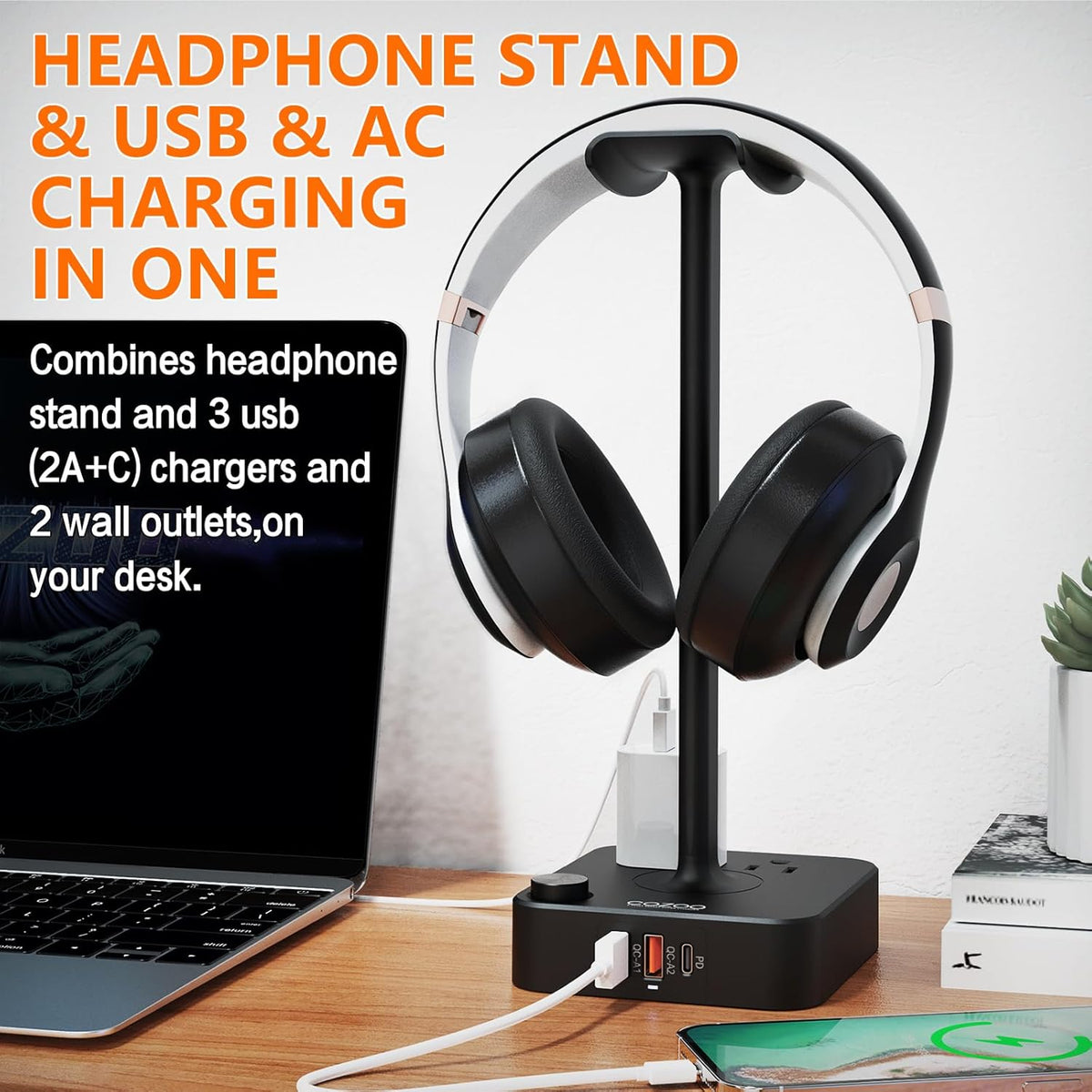 Headphone Stand with USB Charger Desktop Gaming Headset Holder Hanger