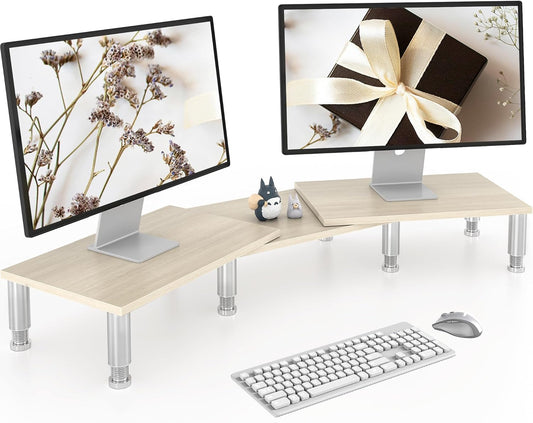 Dual Monitor Riser, Adjustable Length & Angle