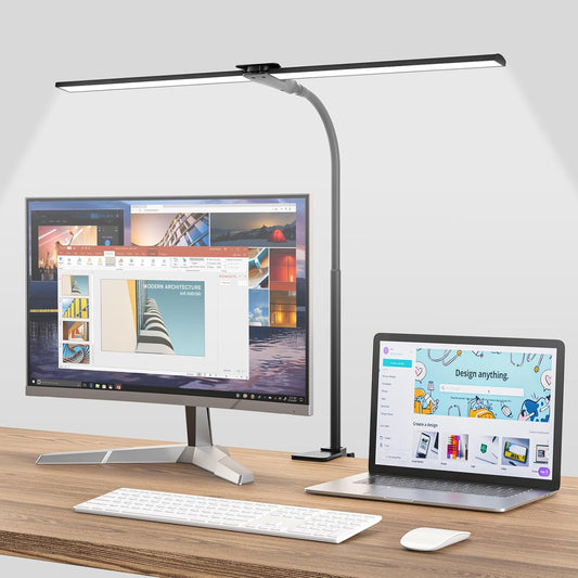 Hensam Desk Lamps for Home Office, Eye-Caring Architect LED Desk Light with Adjustable Brightness, Dual Monitors Task Lighting with Clamp, for Workbench, Study, Drafting, 1400 lm