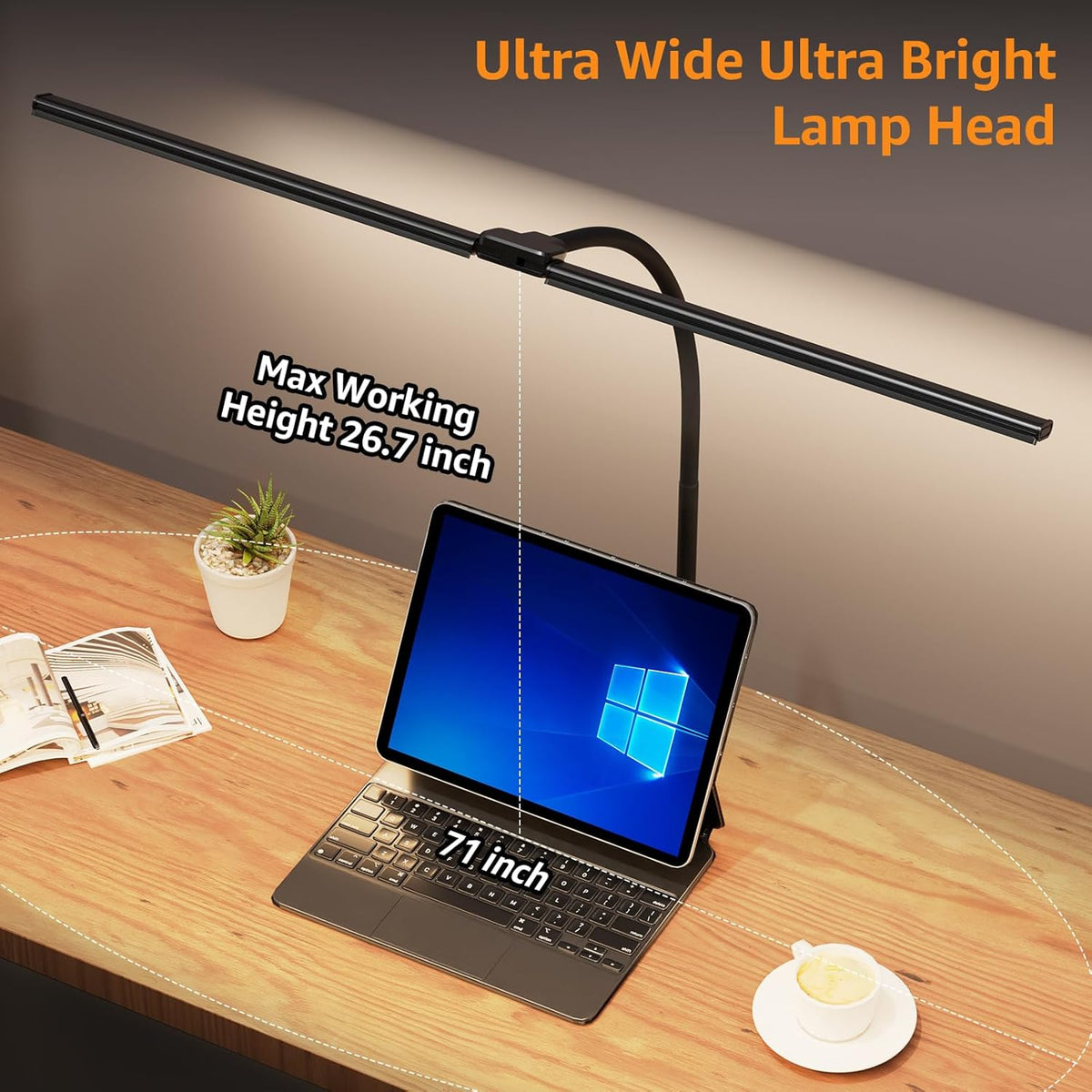 LED Desk Lamp, 31.5" Ultra Wide Double Head Architect Light with Clamp