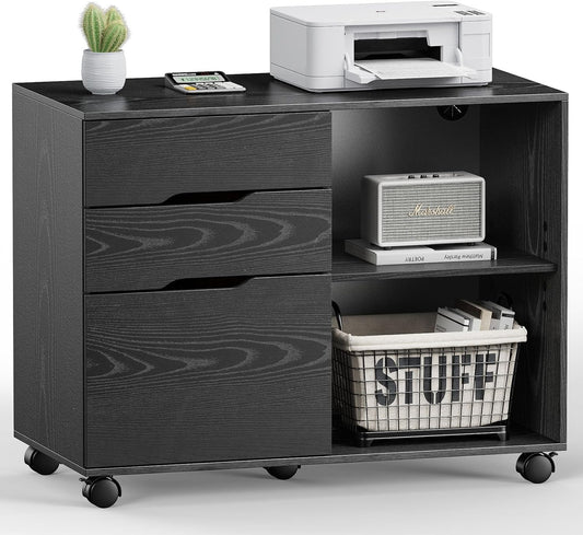 DUMOS 3 Drawer Rolling File Cabinet, Wood Printer Stand with