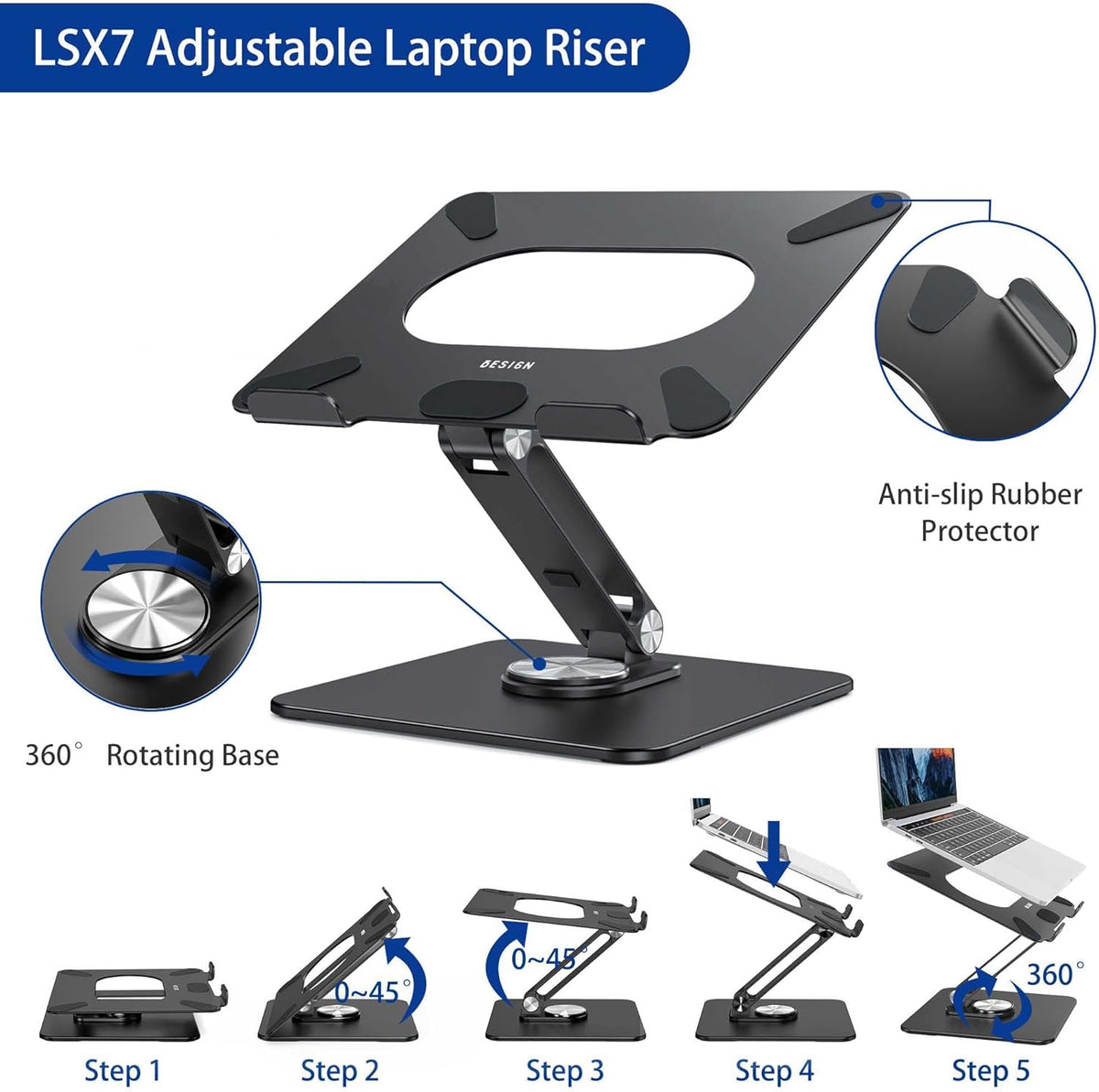 LSX7 Laptop Stand with 360 Rotating Base